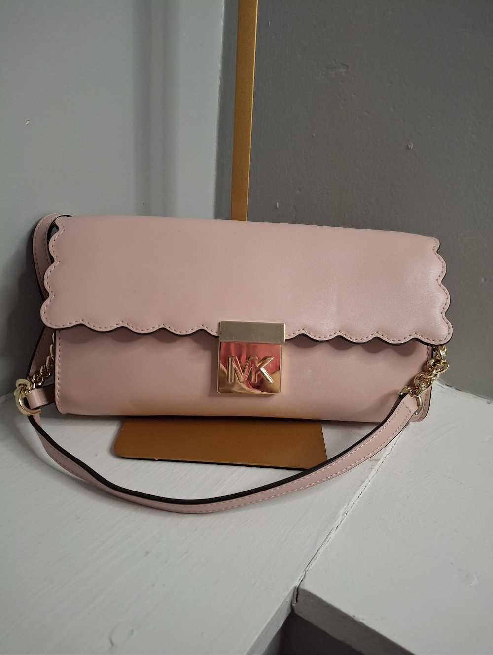 Michael Kors Blush Pink Scalloped Flap Crossbody Bag EUC
